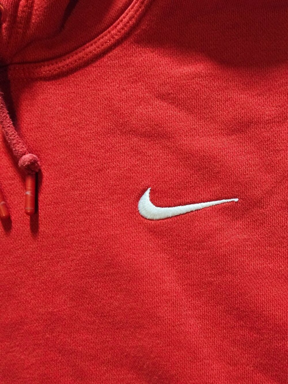 Nike Mens Small Red Fleece Pullover Hoodie White Embroidered Swoosh Sweatshirt - Picture 4 of 5